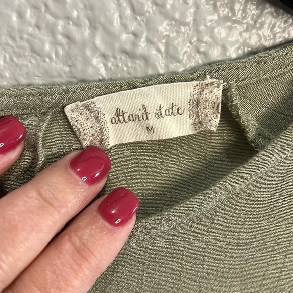 Altar’d State size Med Olive Embroidered Top ruffle - Picture 3 of 5